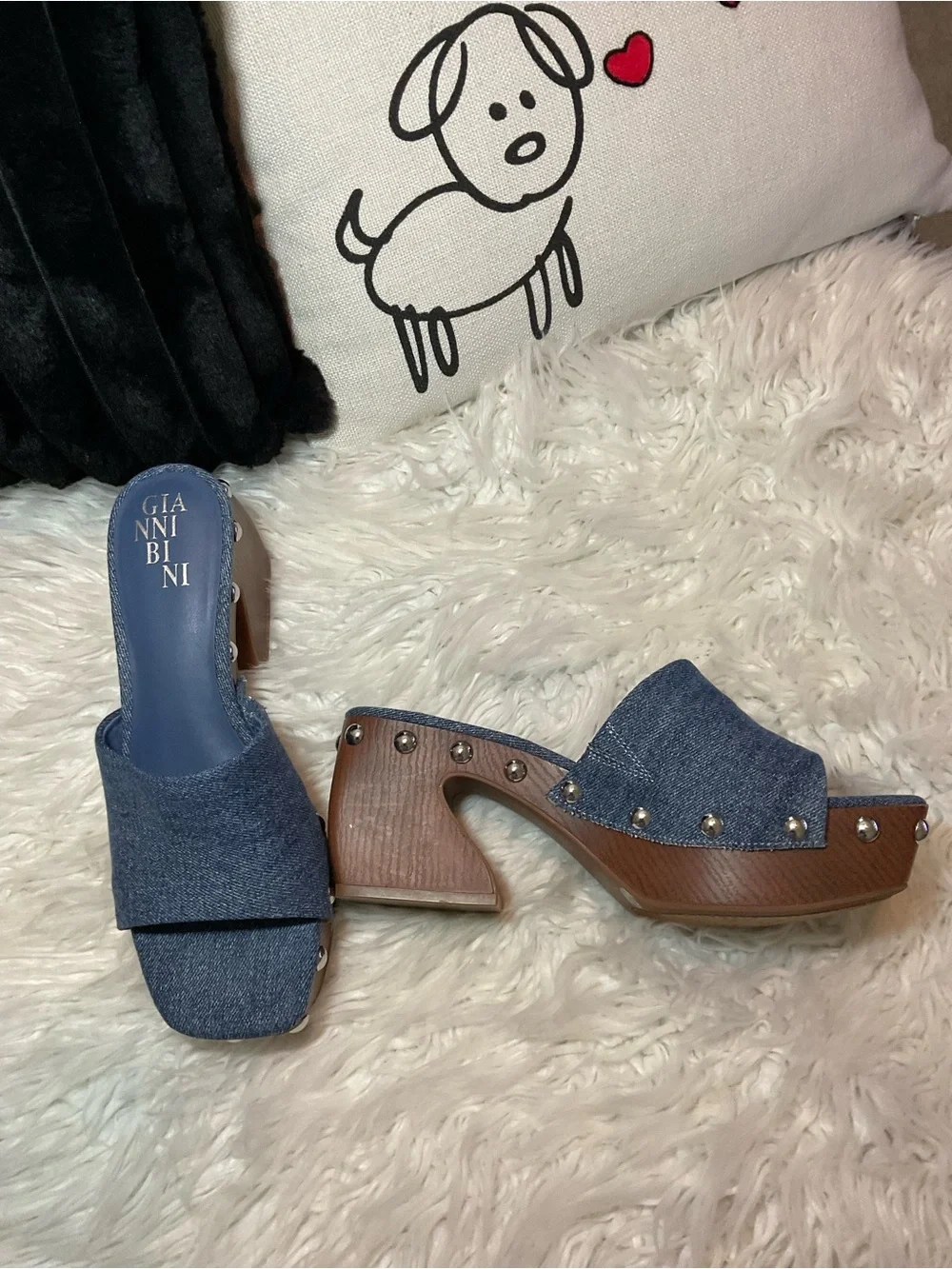 Gianni Bini Denim Slide Platform Sandals in Blue